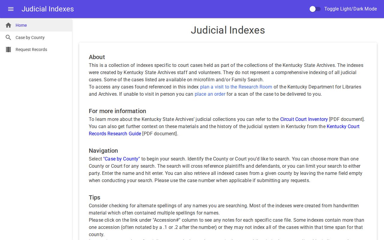 Kentucky Judicial Indexes official case search