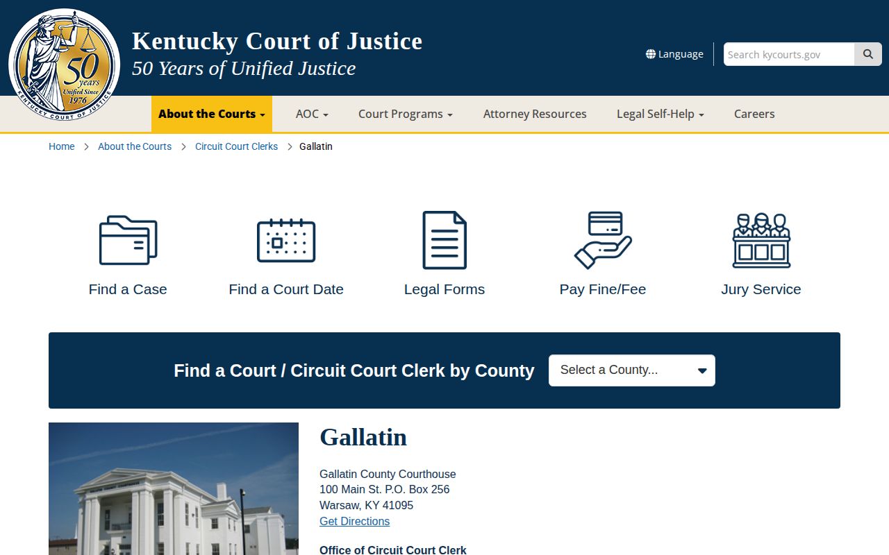 Kentucky Court of Justice Gallatin County page