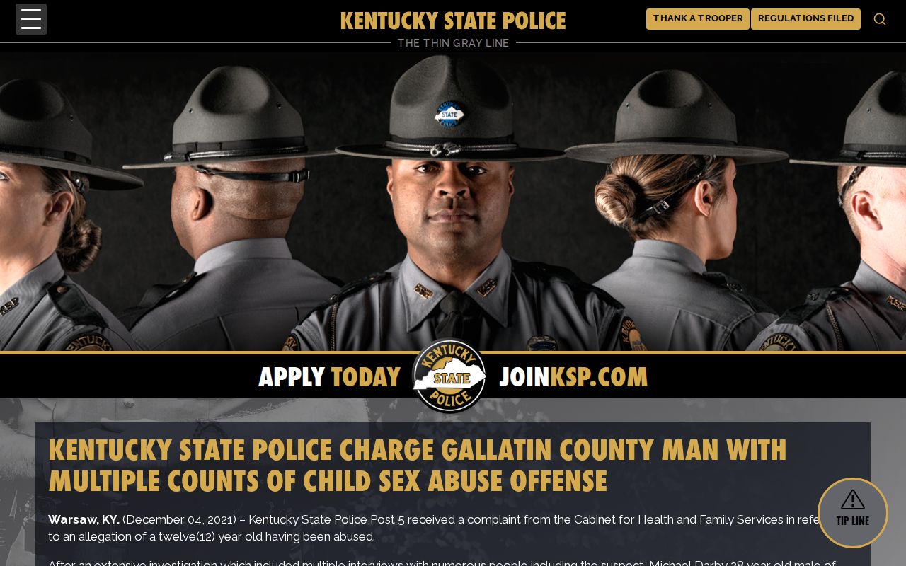 Kentucky State Police Gallatin arrest release naming lodging
